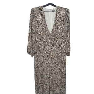Chico's | Tan Brown Cheetah Crepe Jumpsuit | Crossover V-neck | Size 2